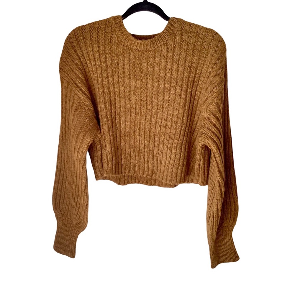 Altar’d State Cropped Sweater Rustic Brown Knit Boat Neck‎ Ribbed Large